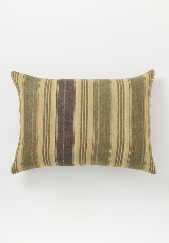The House of Lyria Striped Linen Sacrificio Large Rectangle Pillow in Green, Brown & Cream