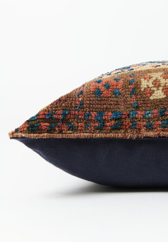 Antique & Vintage Persian Kurdish Rug Pillow in Brown, Blue & Ivory	