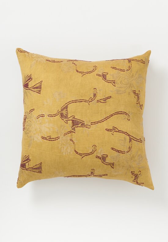 The House of Lyria Linen Floral Jacquard Bryone Square Pillow in Gold & Red