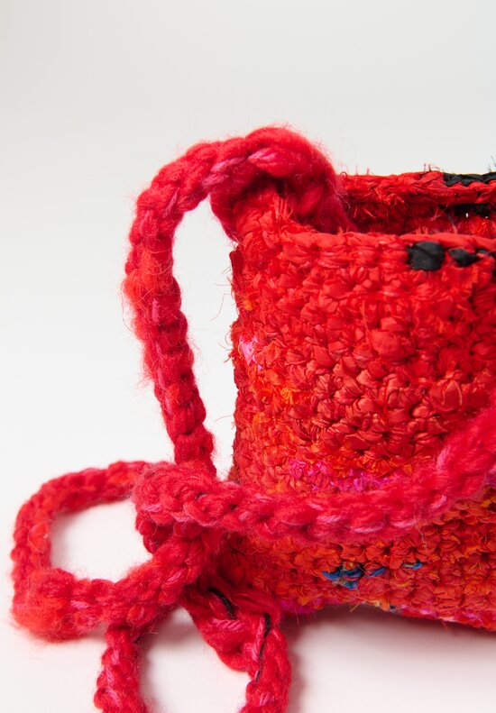 Daniela Gregis Wool & Silk Crochet Diario Bag in Red and Pink Multi	