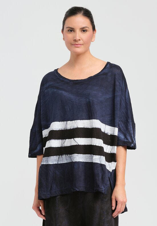 Gilda Midani Pattern Dyed Short Sleeve Super Tee in Dress Blue, Black & White Stripes