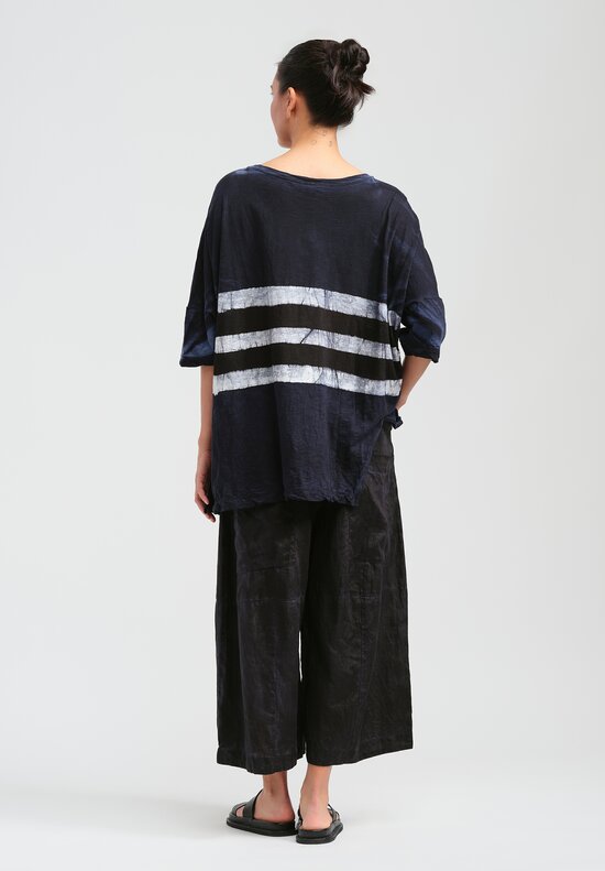 Gilda Midani Pattern Dyed Short Sleeve Super Tee in Blue, Black & White Stripes
