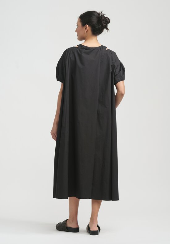 Rundholz Paper Cotton Asymmetrical Fold Dress in Black	