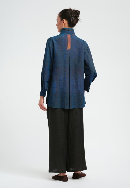 Sophie Hong Textured Copper Silk Shirt in Indigo Blue	