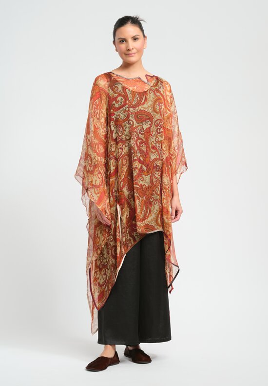 Sophie Hong Mousseline Silk Tunic in Coffee Brown Paisley