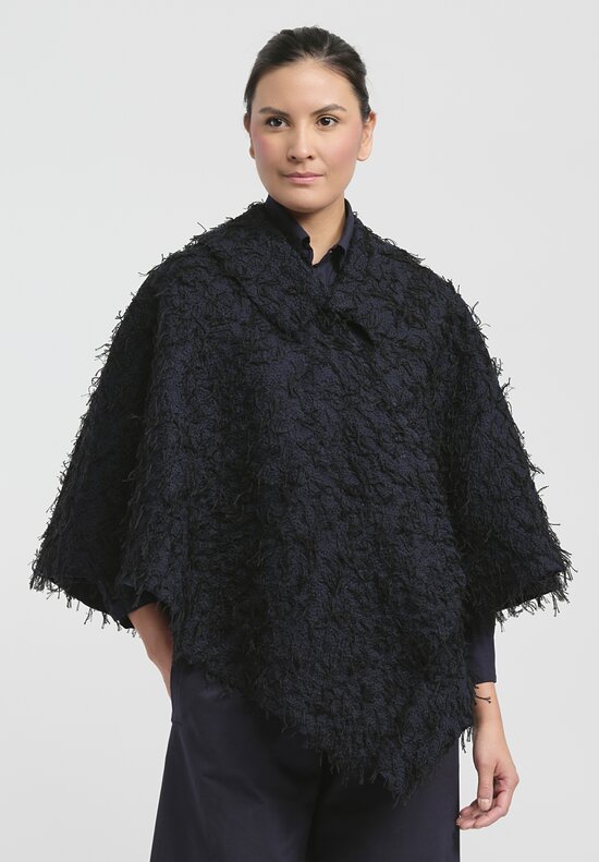 Alabama Chanin Embroidered Rosette Walking Cape in Black & Navy Blue