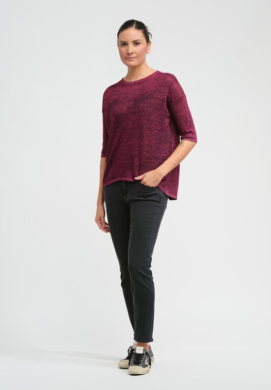 Avant Toi Hand-Painted Linen & Cotton Knit Top in Nero Clematis Purple	