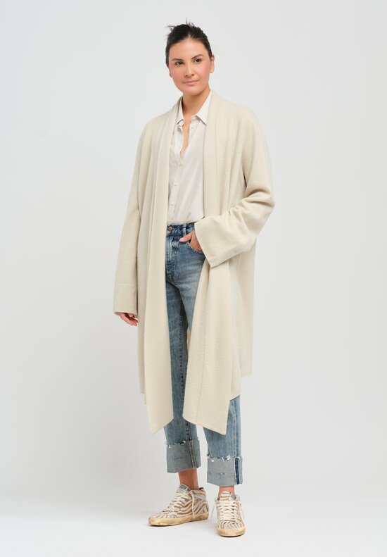Frenckenberger Cashmere Long Cross Cardigan in Chalk White	