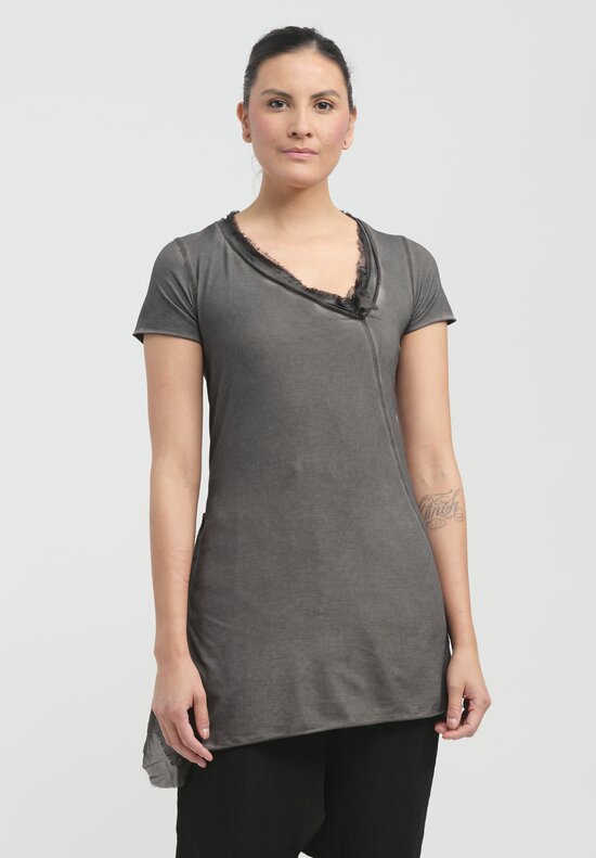 Rundholz Cotton Split Mesh T-Shirt in Coal Cloud Grey