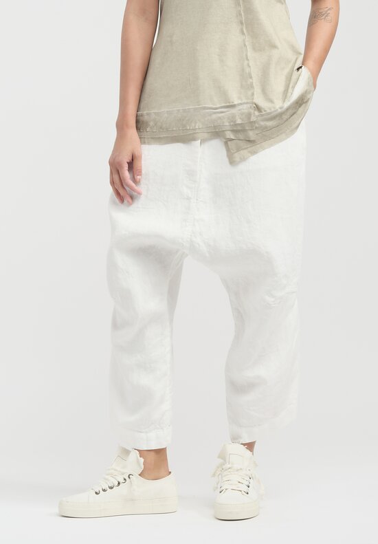 Rundholz Textured Linen Drop Crotch Trousers in Callas White	