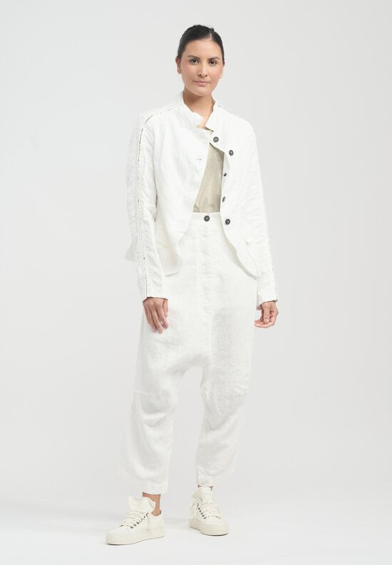 Rundholz Textured Linen Drop Crotch Trousers in Callas White	