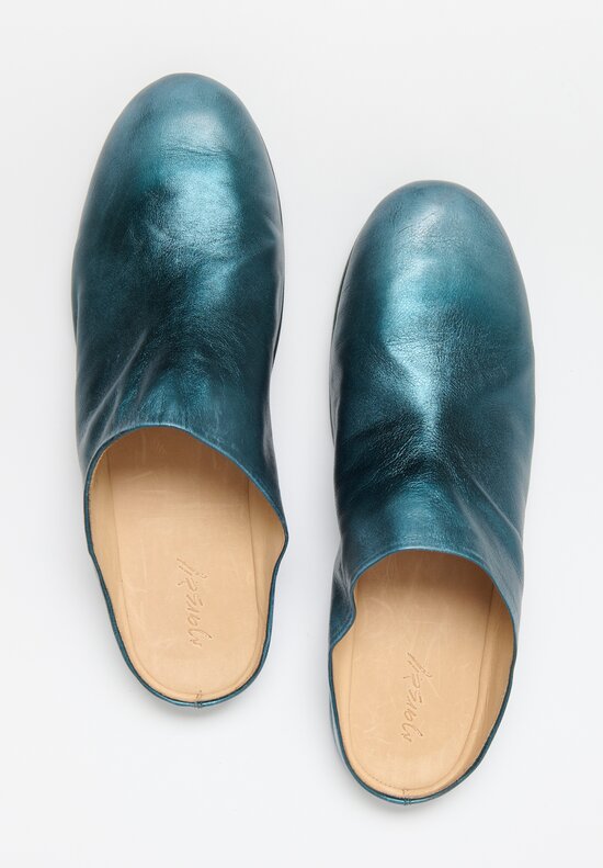 Marsell Metallic Leather Steccoblocco Sabot Mule in Residuo Green	