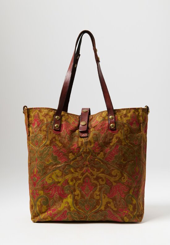Campomaggi Canvas Shopping Tote Bag Floral Brown	