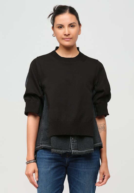 Sacai Denim Knit Hybrid Pullover in Black	