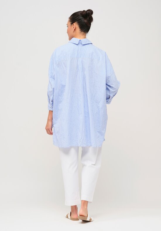 Daniela Gregis Washed Cotton Printed More Shirt in White & Pale Azzurro Blue Stripe	