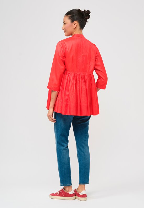 Péro Gathered Silk Top in Red
