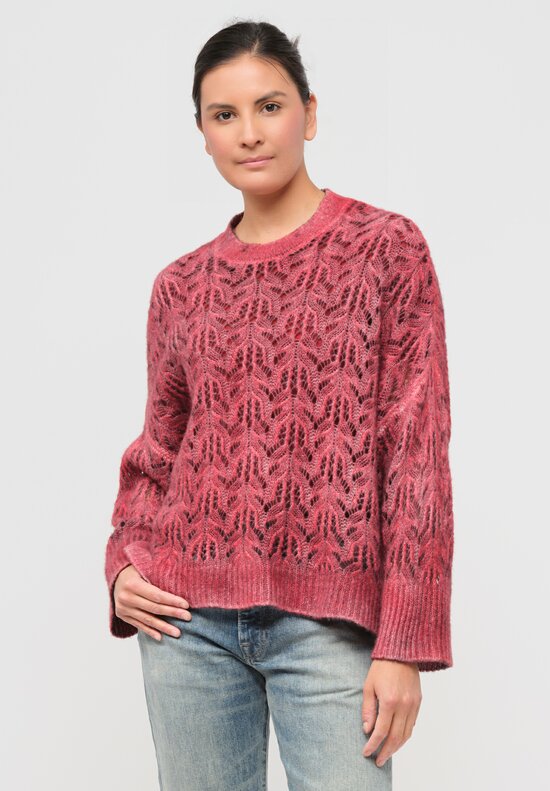 Avant Toi Cashmere & Silk Lace Knit Sweater in Nero Camellia Red	