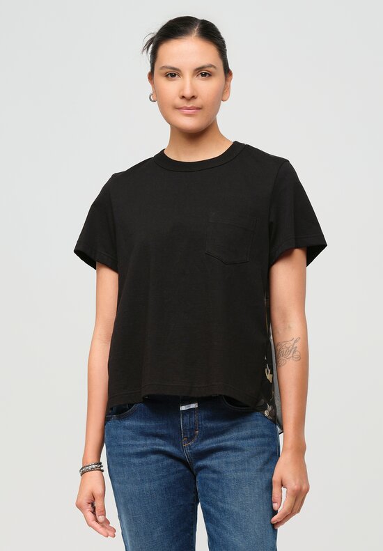 Sacai Cotton Pleated Floral Back Tee in Black	