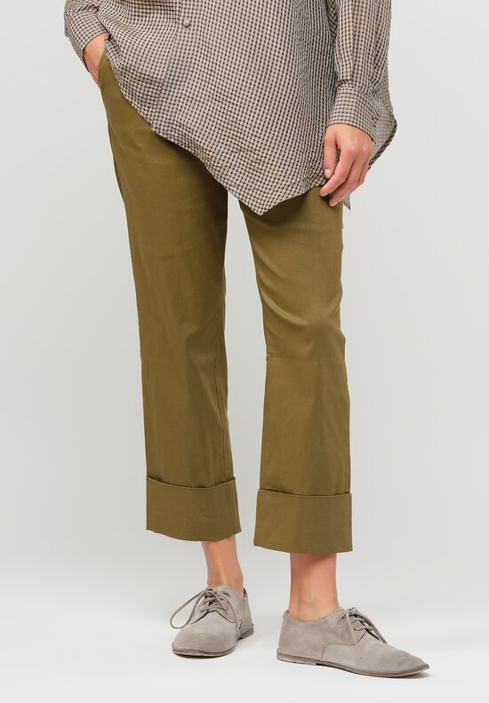 Peter O. Mahler Linen Stretch Turnup Pants in Bamboo Green