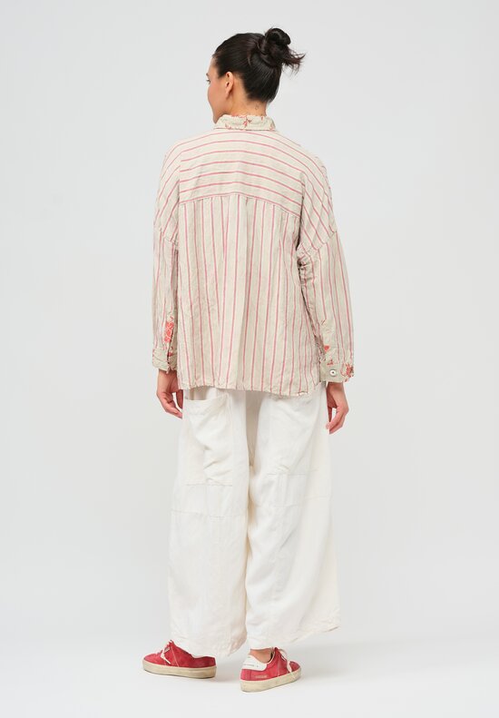 Gilda Midani Silk & Linen Pocket Shirt in Red Provence	