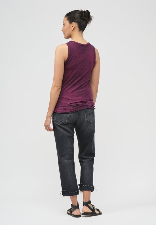 Avant Toi Hand-Painted Cotton Smanicata Tank Top in Nero Clematis Purple	