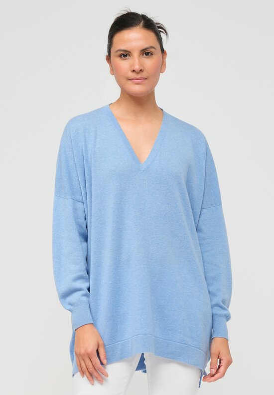 Hania New York Cashmere Marley V-Neck Sweater in Blue Haze	