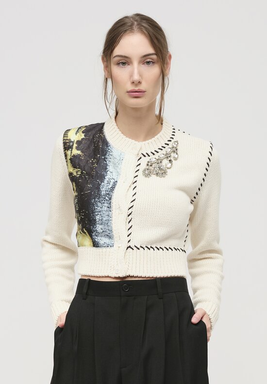 Erdem Cotton Embellished Knitted Cardigan in Calico White	