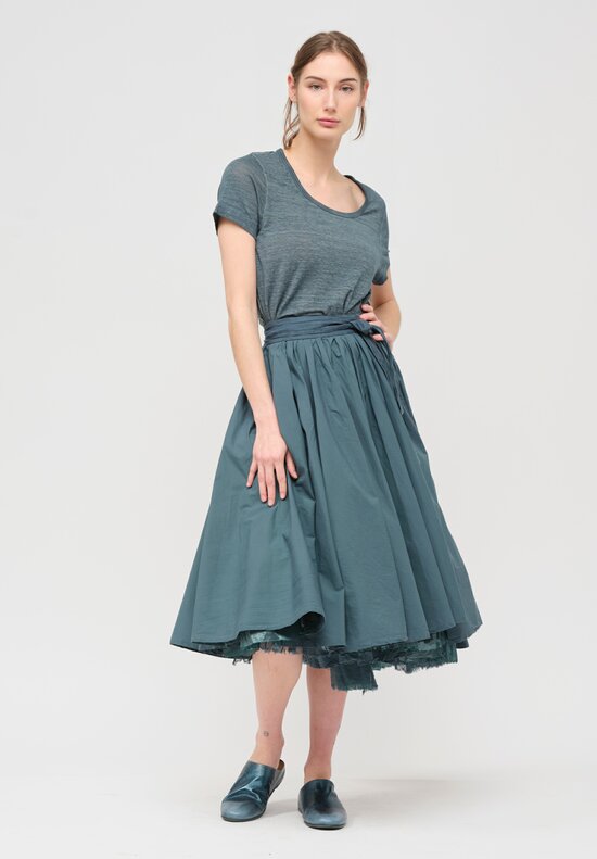 Rundholz Layered Cotton & Linen Wrap Skirt in Tulip Teal	