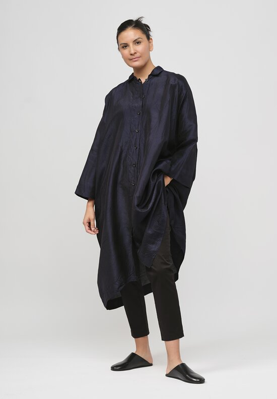 Christian Peau Silk Coverall Dress in Navy Blue