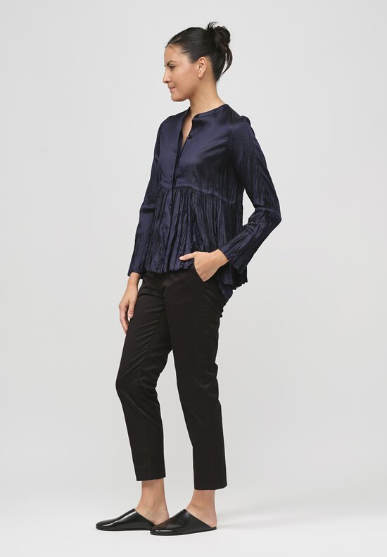 Christian Peau Gathered Silk Top in Navy Blue