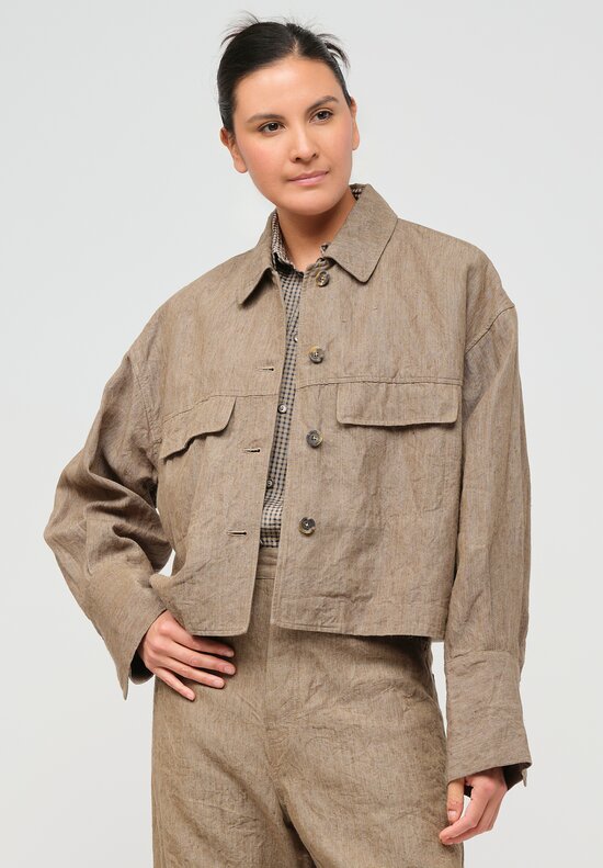 Forme d'Expression Woven Ramie & Linen Oversized Trucker Jacket in Reed	