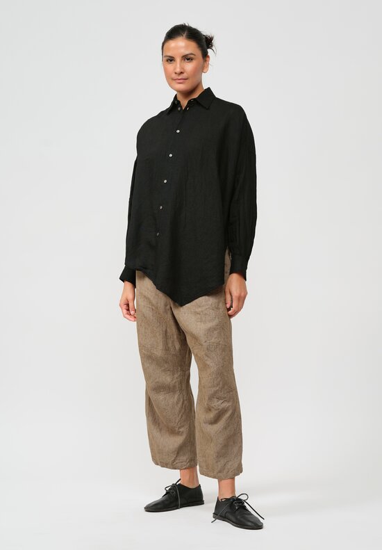 Forme d'Expression Woven Linen Deconstructed Shirt in Black	
