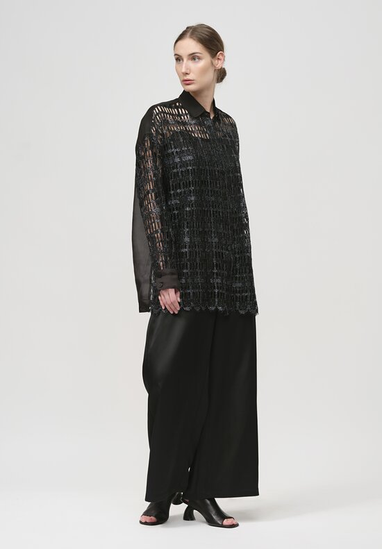 Biyan Geometric Lace Organza Shirt in Black