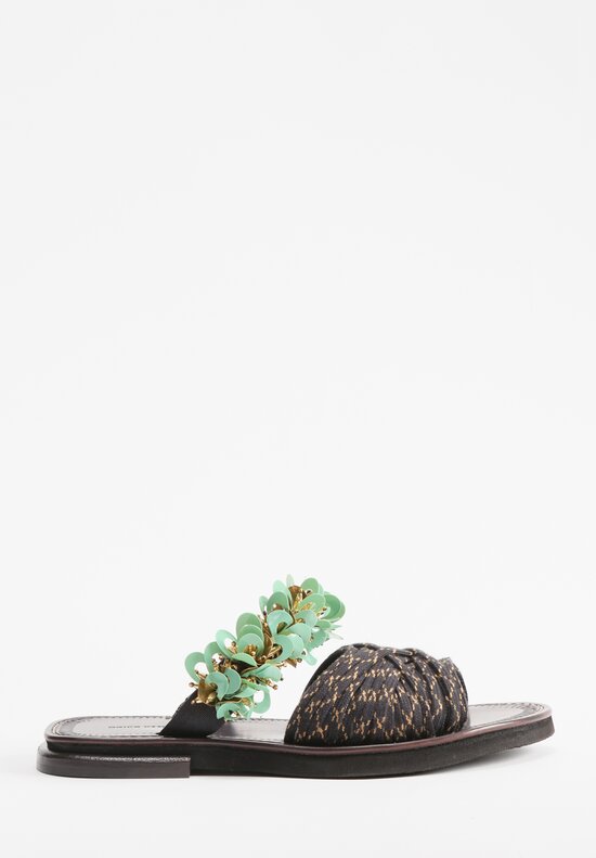 Dries Van Noten Woven Dual Band Lace Embellished Sandals in Teal & Dark Brown	