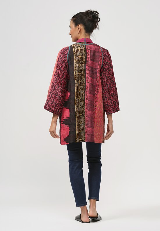 Mieko Mintz Silk & Cotton Ombre Print A-Line Jacket in Gold & Red	