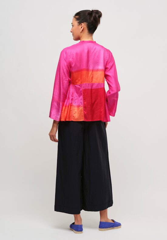 Injiri Silk Side Gather Shirt in Pink & Red
