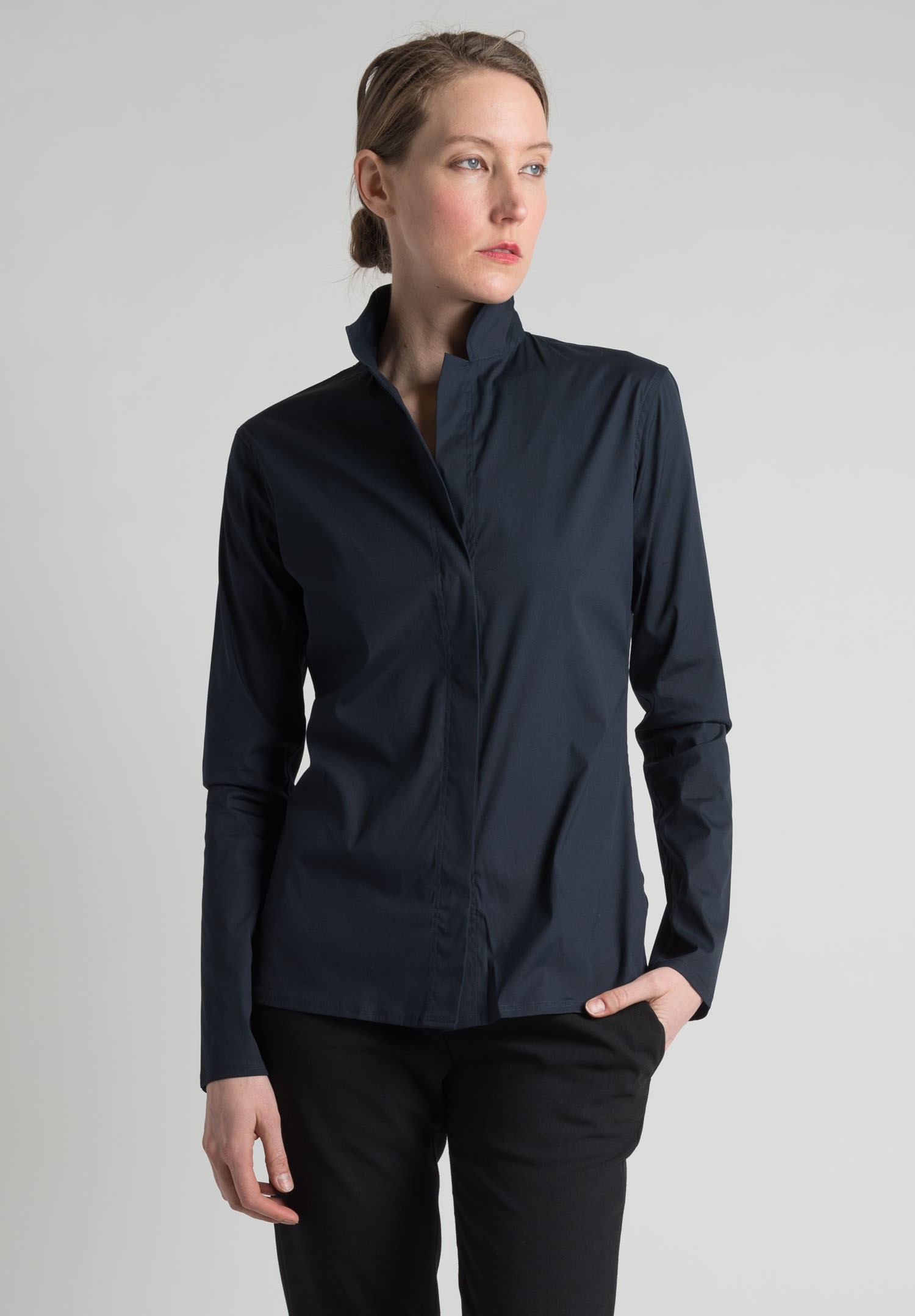 Lareida Long Sleeve Open Collar Shirt in Dark Navy | Santa Fe Dry Goods ...