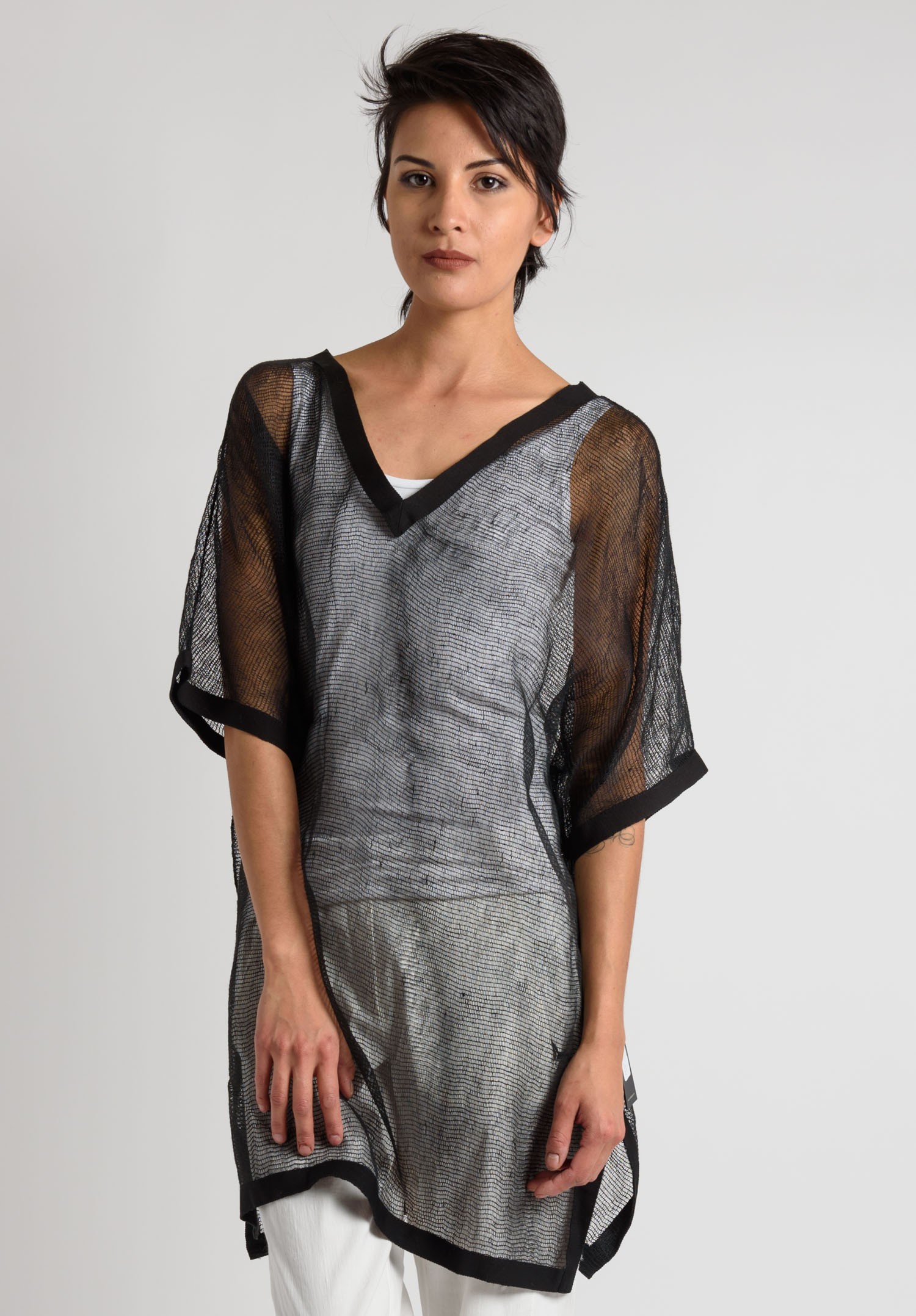 Annette Görtz Linen Short Sleeve Net Tunic in Black | Santa Fe Dry ...