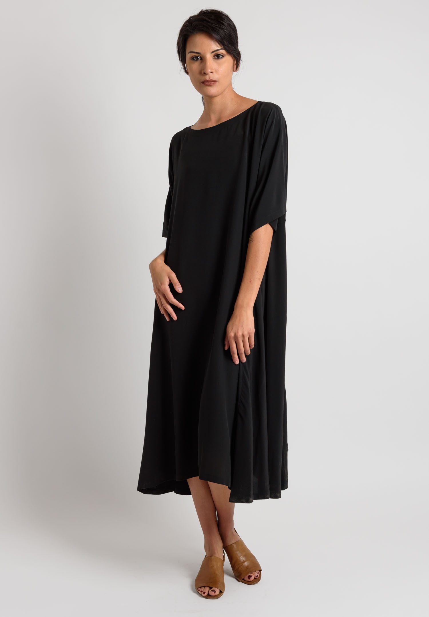 Eskandar Silk Short Sleeve Dress in Black | Santa Fe Dry Goods