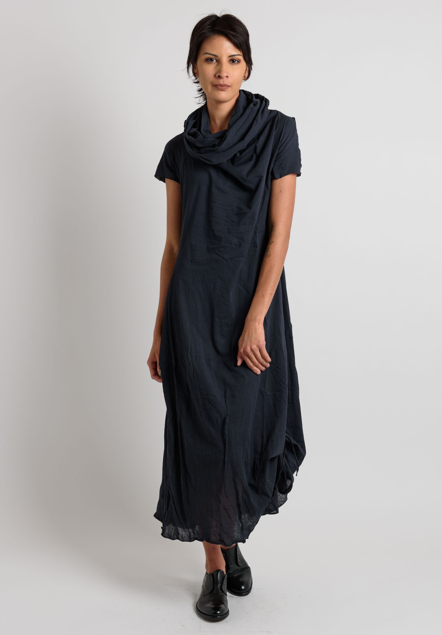 Rundholz Cotton Cowl Neck Dress in Dark Navy | Santa Fe Dry Goods ...