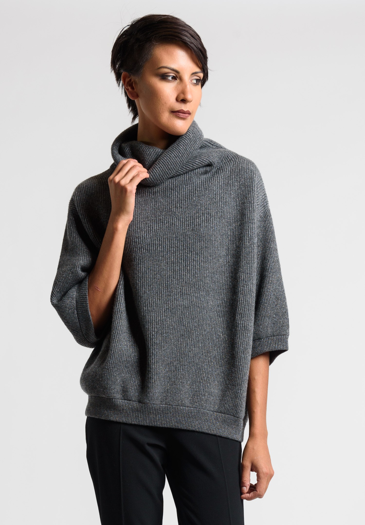 Brunello Cucinelli Ribbed Turtleneck Sweater in Grey | Santa Fe Dry ...