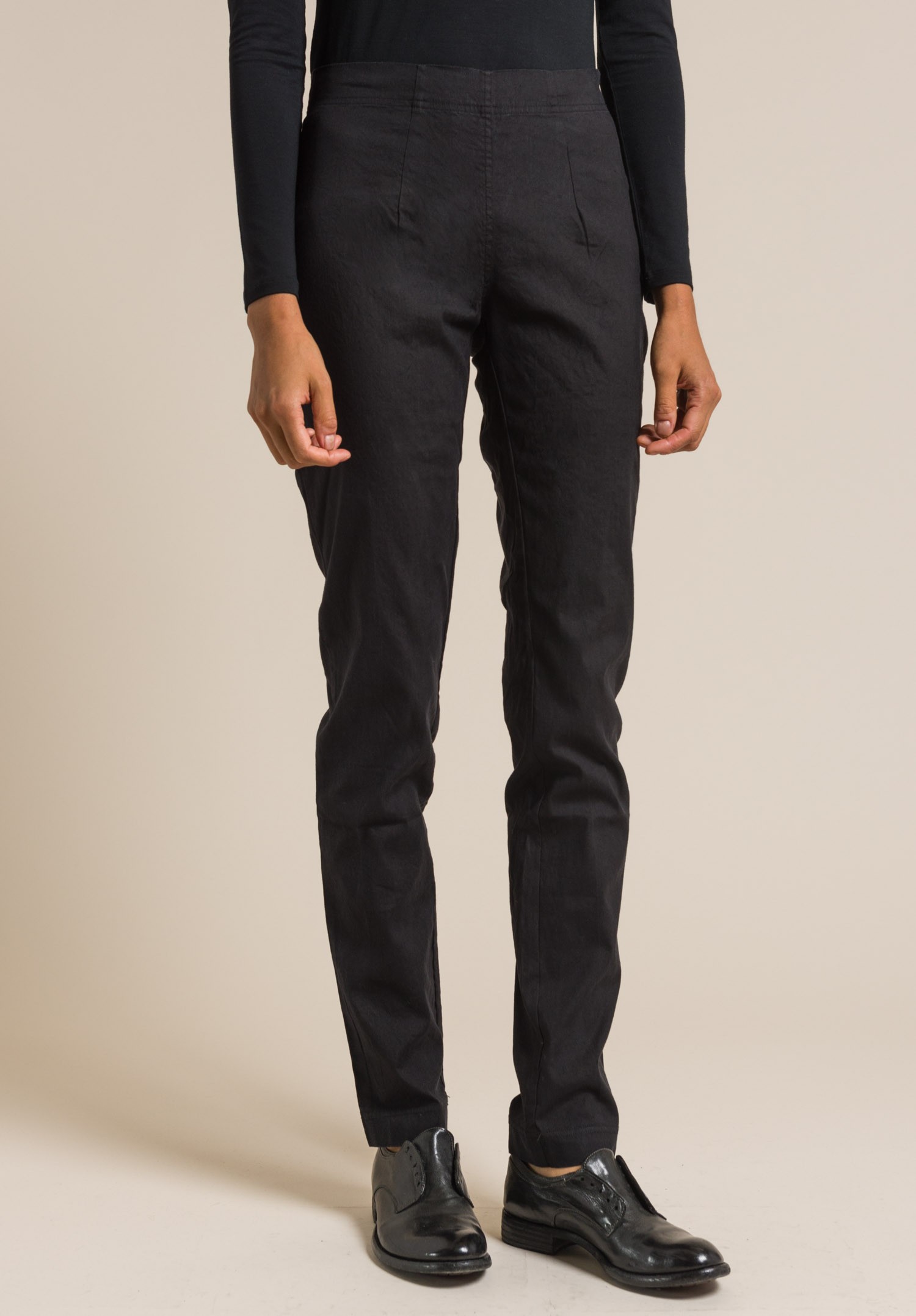 black stretch tapered trousers