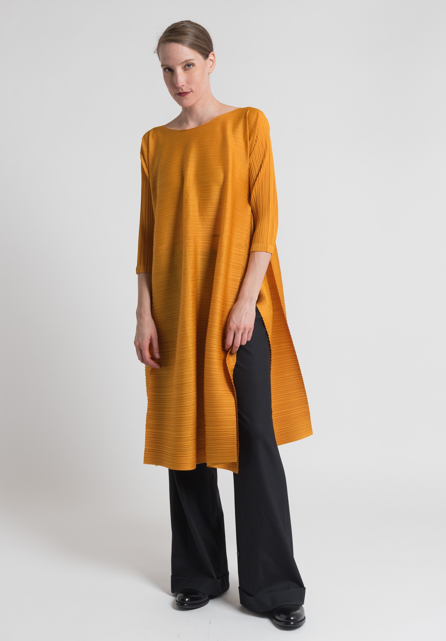 Issey Miyake Pleats Please Edgy Bounce Dress in Marigold | Santa Fe Dry ...