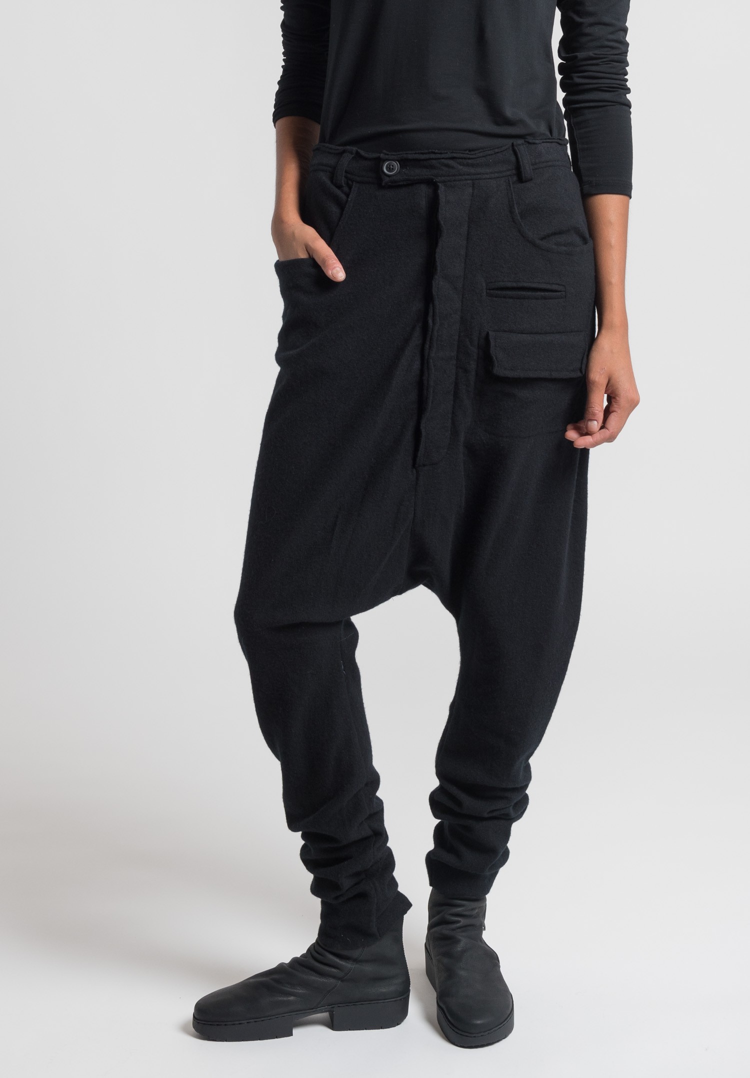 Rundholz Merino Wool Drop Crotch Pants in Black | Santa Fe Dry Goods ...