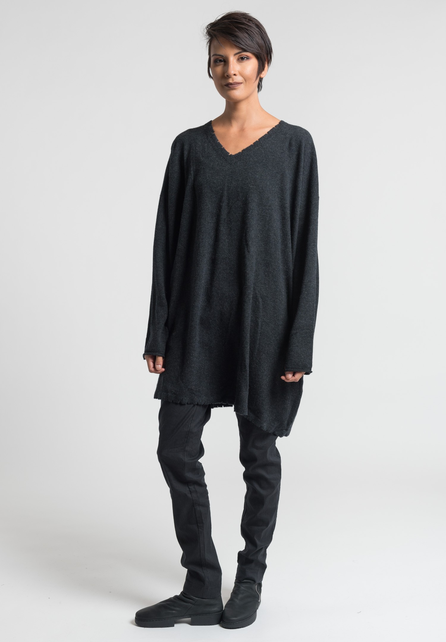 Rundholz Dip Zipper  Back  Knitted Tunic  in Charcoal Santa 