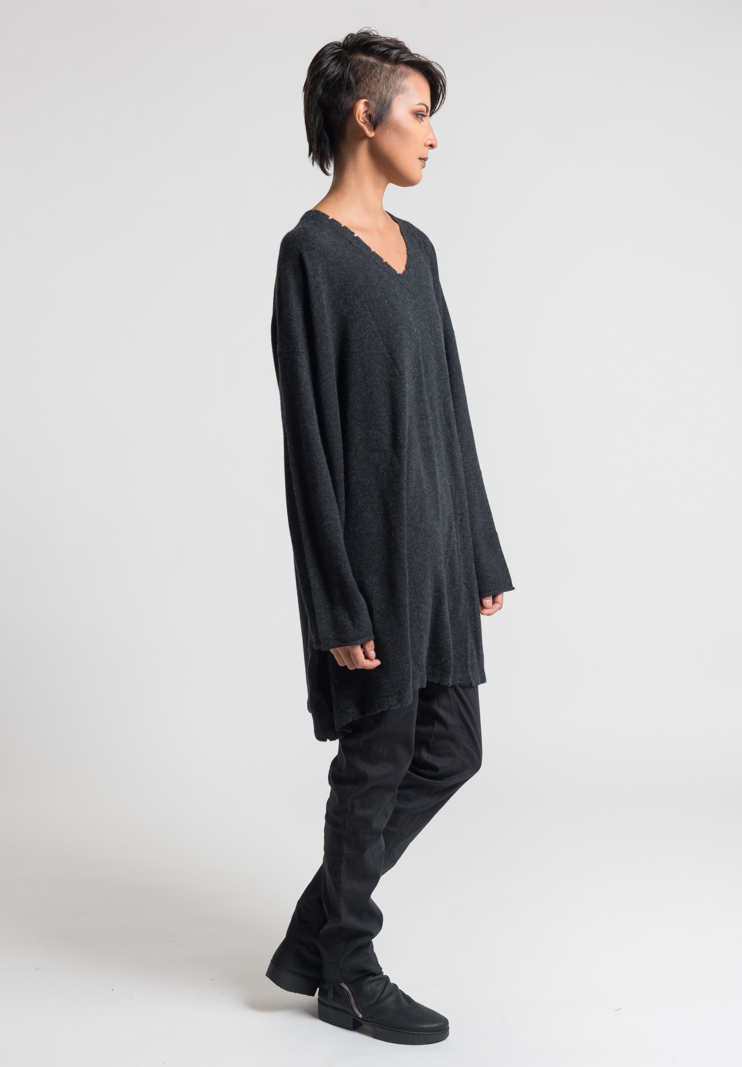 Rundholz Dip Zipper  Back  Knitted Tunic  in Charcoal Santa 