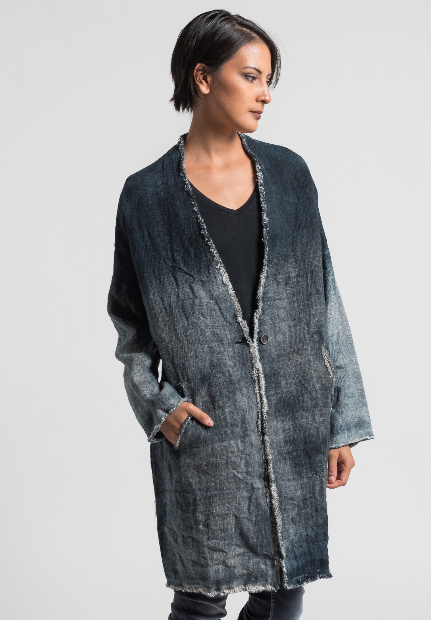 Avant Toi Linen V-Neck Jacket in Delfino | Santa Fe Dry Goods Trippen ...