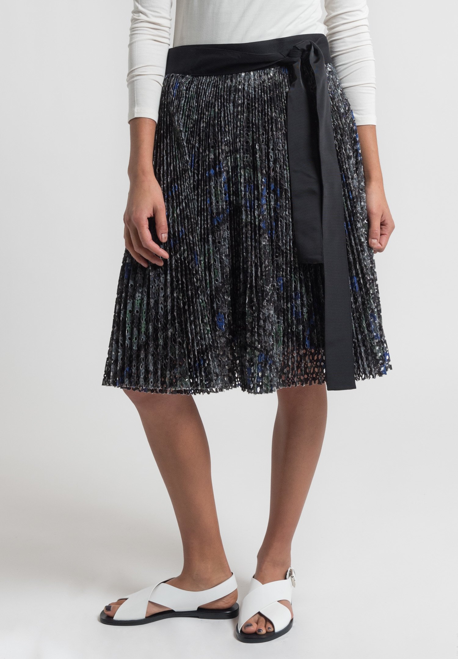 Sacai Pleated Crochet Lace Wrap Skirt in Grey Santa Fe Dry Goods