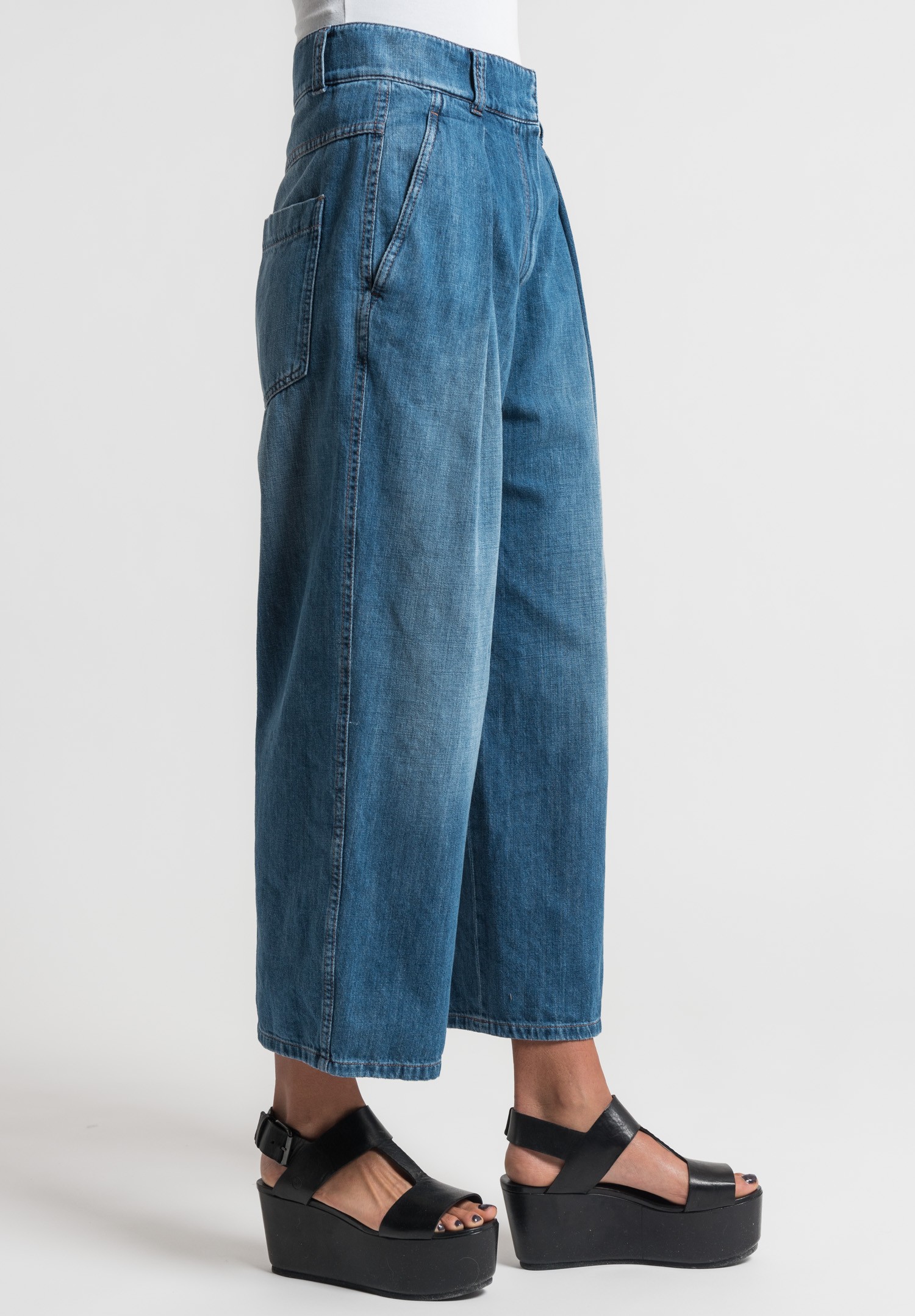 Brunello Cucinelli Cropped Wide Leg Jeans in Medium Blue | Santa Fe Dry ...