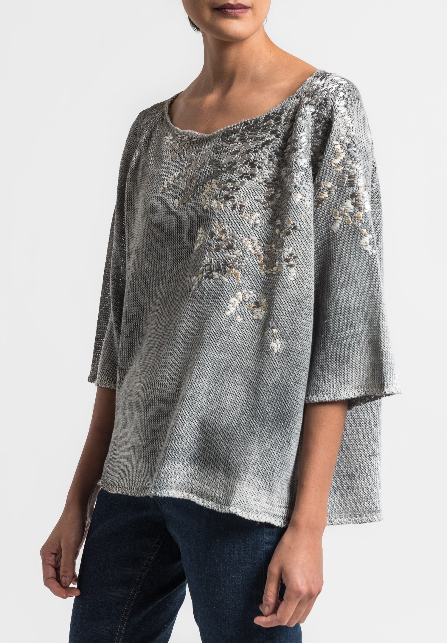Avant Toi Loose Weave Linen Embroidered Sweater in Delfino | Santa Fe ...